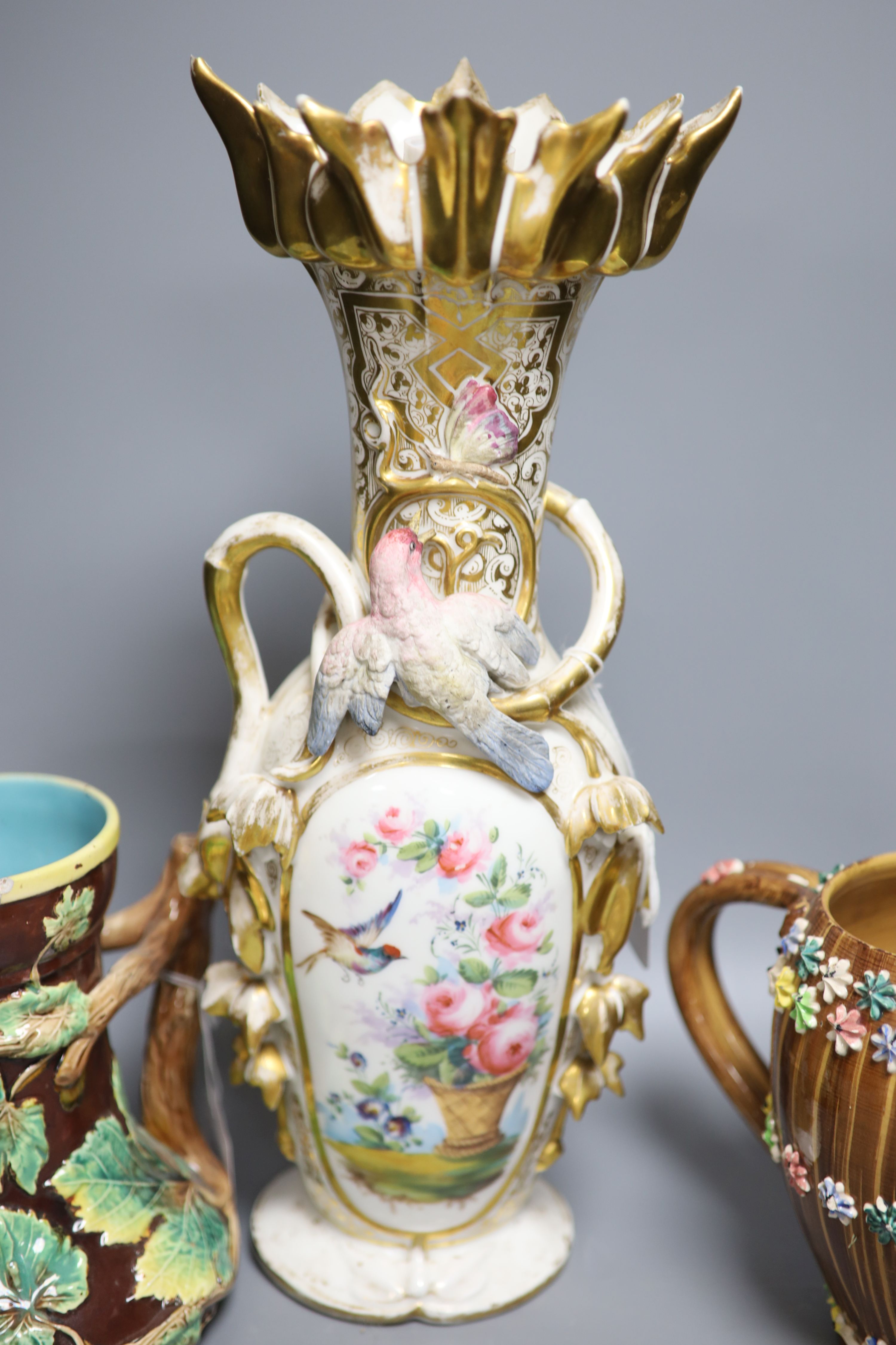 A Continental porcelain vase (converted to electricity) and sundry ceramics,